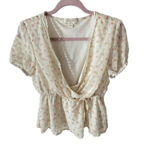 Puff Sleeve Bloomcore Cottagecore Whimsy Y2K Floral Top Sz L lace trim